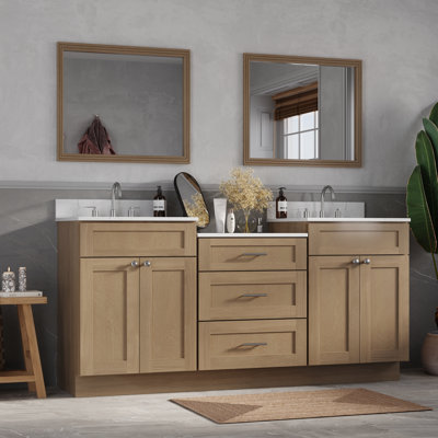 Plateau de meuble-lavabo double en bois massif avec tiroir à queue d'aronde et comptoir Carrara