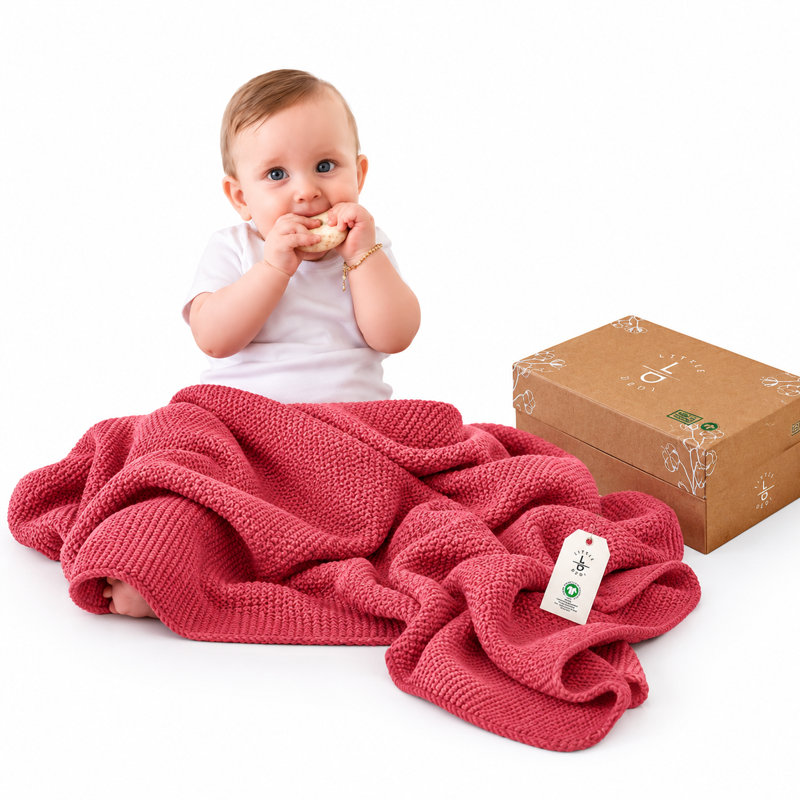 Couverture tricotée pour bébé 100% coton biologique avec boîte-cadeau Little Dedi