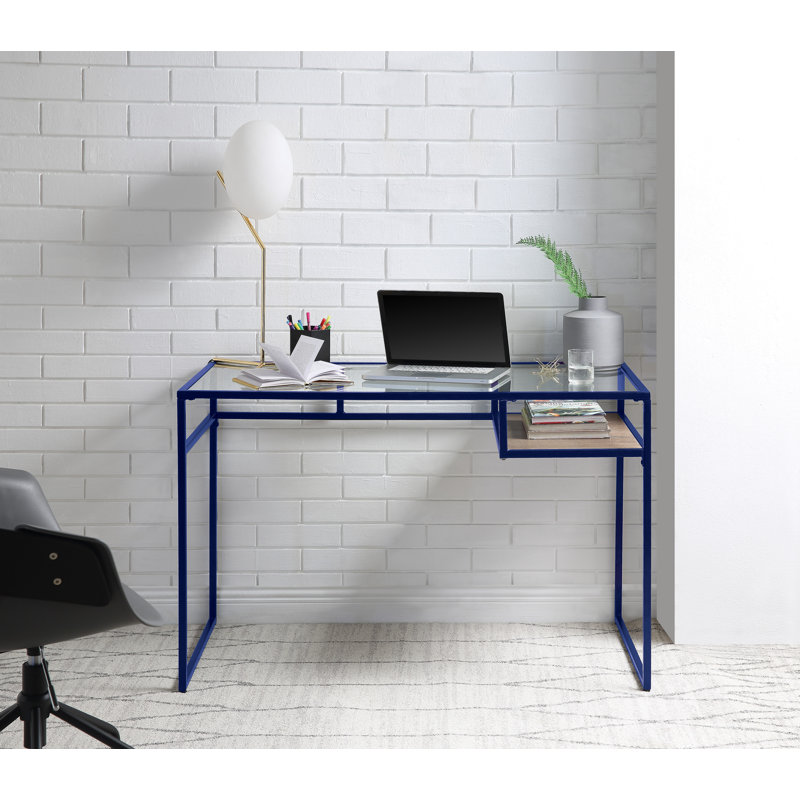 Bureau Yasin avec plateau en verre et finition bleue