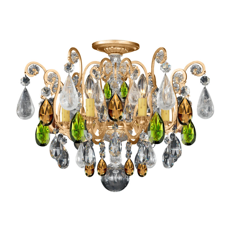 Renaissance 6 - Light Semi Flush Mount, Clear Rock Crystal, Antique Silver
