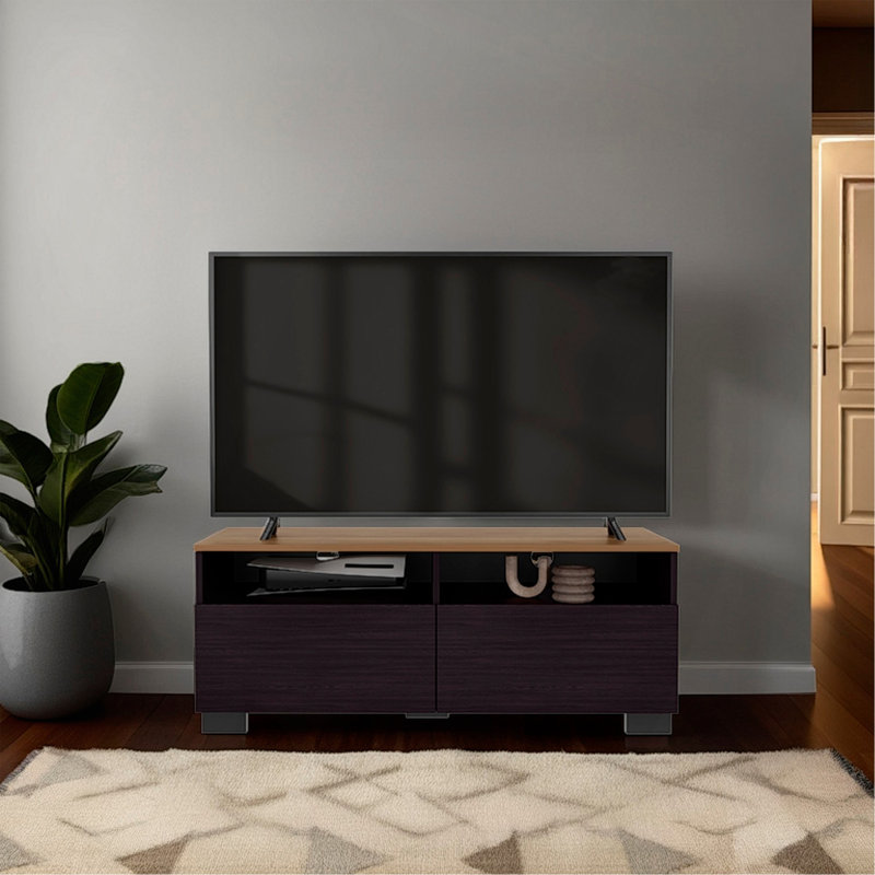 Meuble télé, 2 portes, 2 tablettes, châtaignier / brun clair