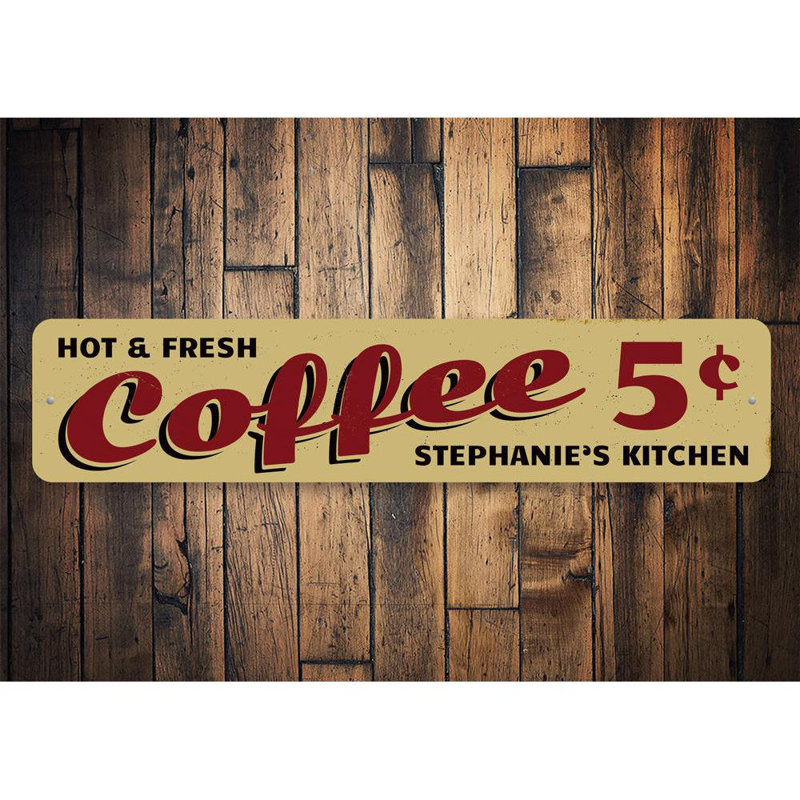 Hot & Fresh Coffee Custom Aluminum Sign, 6" H x 24" W x 0.063" D