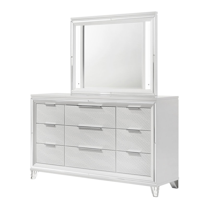 Commode 9 tiroirs et miroir DEL blanc