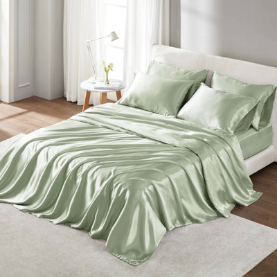 Ensemble de draps en satin sauge pour lit de bébé 4 pièces - doux et soyeux, doux pour les cheveux, froissé