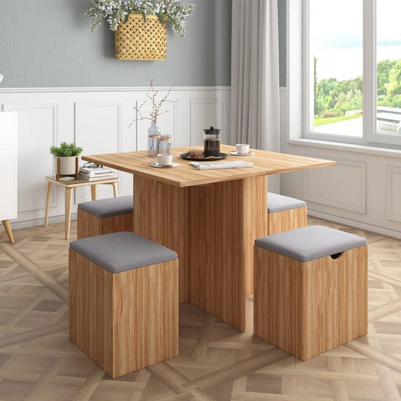 Hateme 4 - Person Dining Set, Red Oak, Red Oak/Grey