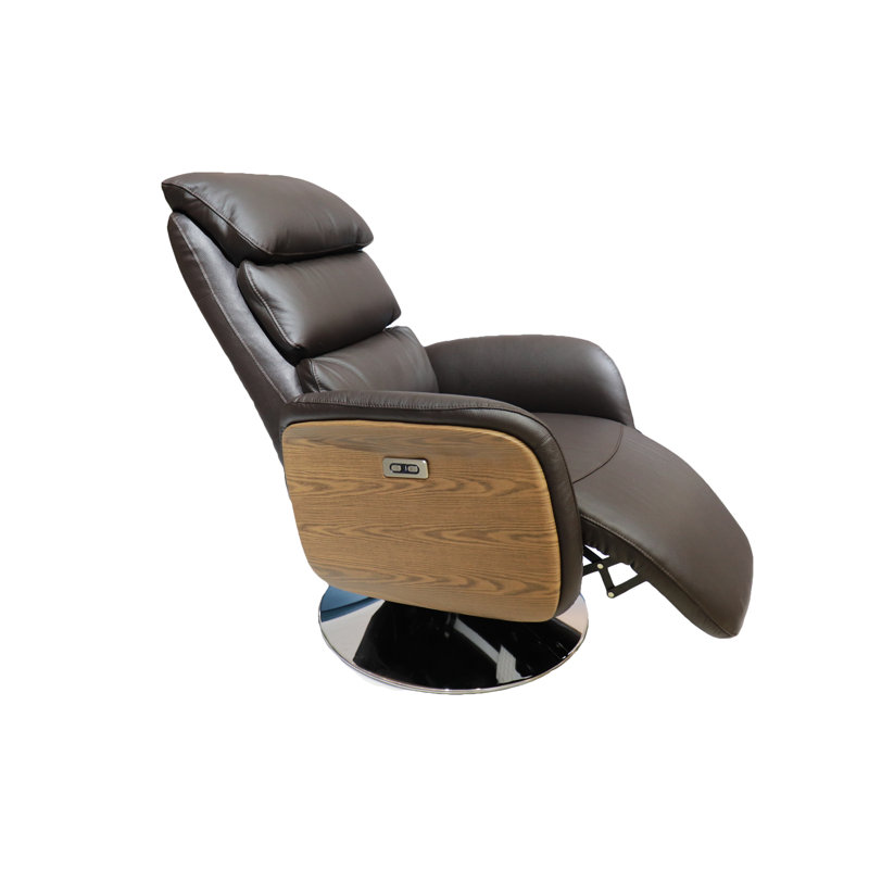 Deshaun Leather Swivel Power Recliner, Brown Genuine Leather