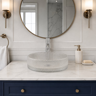14" Clear Glass Round Vessel Bathroom Sink