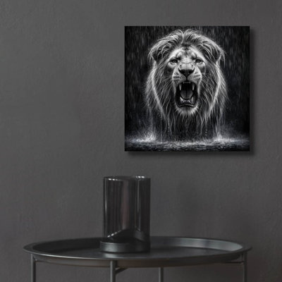  «Lion en gouttes de pluie» par Rey Klimt, art mural en verre acrylique, 36 po x 36 po