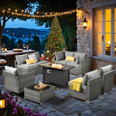 Harbin Wicker 7-person Patio Conversation Set With Swivel Rocking Chairs And Firepit Table by Red Barrel Studio