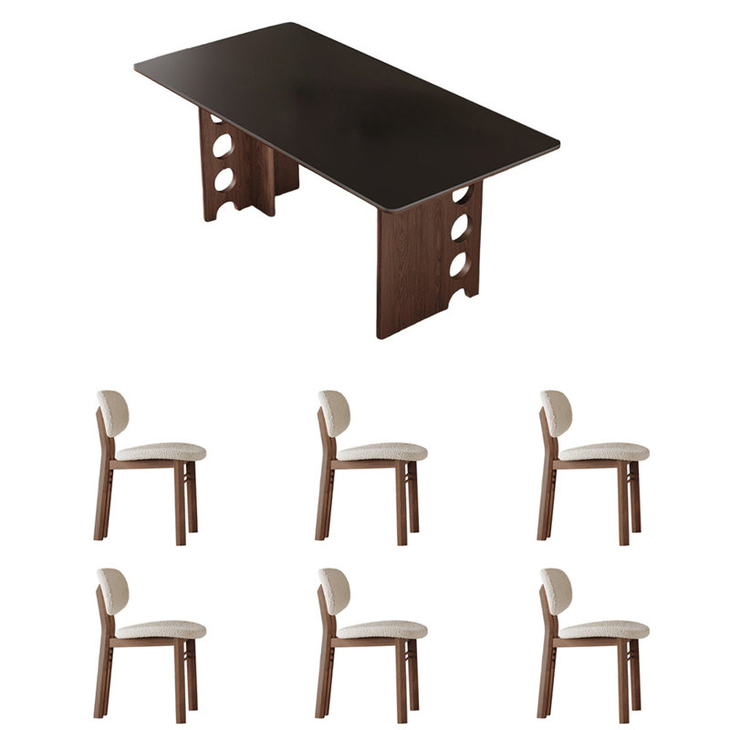 Retro minimalist rectangular dining table set, 29.5"H x 59"L x 31.5"W