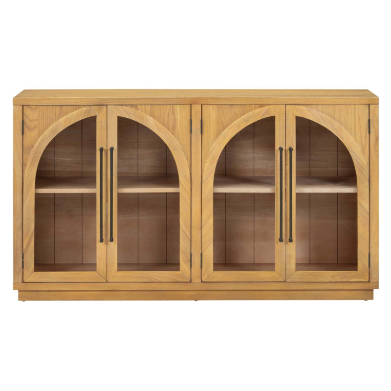 Armoire en verre arquée à 4 portes avec tablettes réglables, pour un rangement élégant dans la cuisine et la salle à manger
