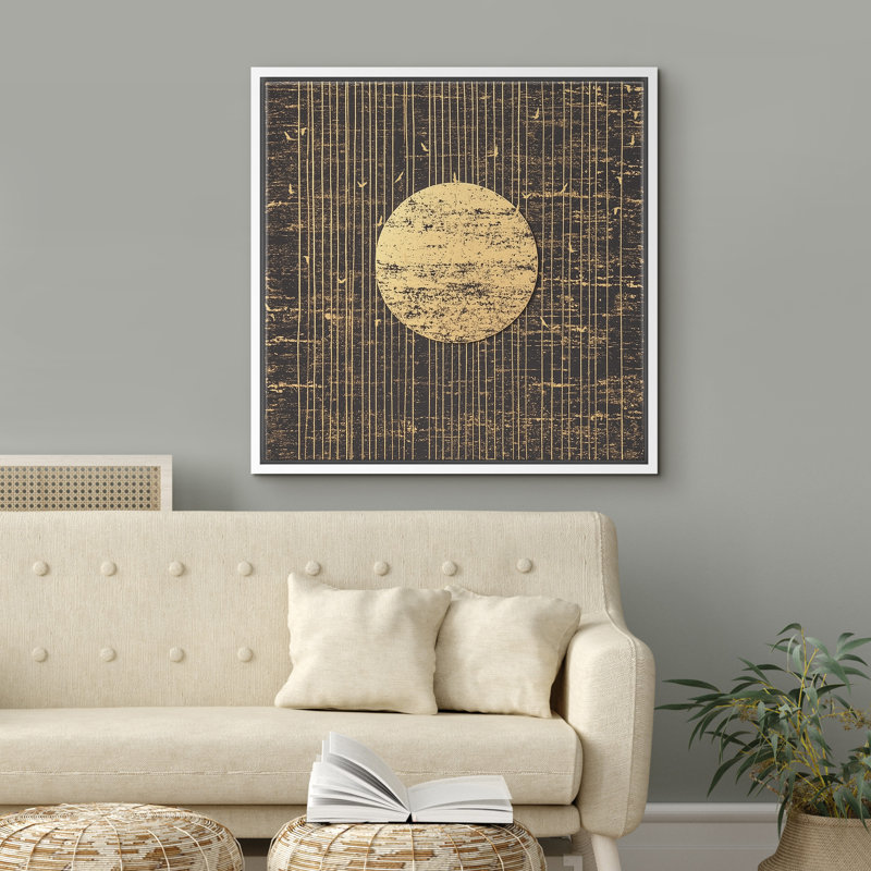 Reproduction murale abstraite de motif de ligne de lune dorée pour salon, H 16 po x l 16 po x P 1,5 po, Blanc