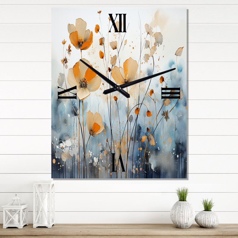 Horloge murale orange et bleu, Très grand