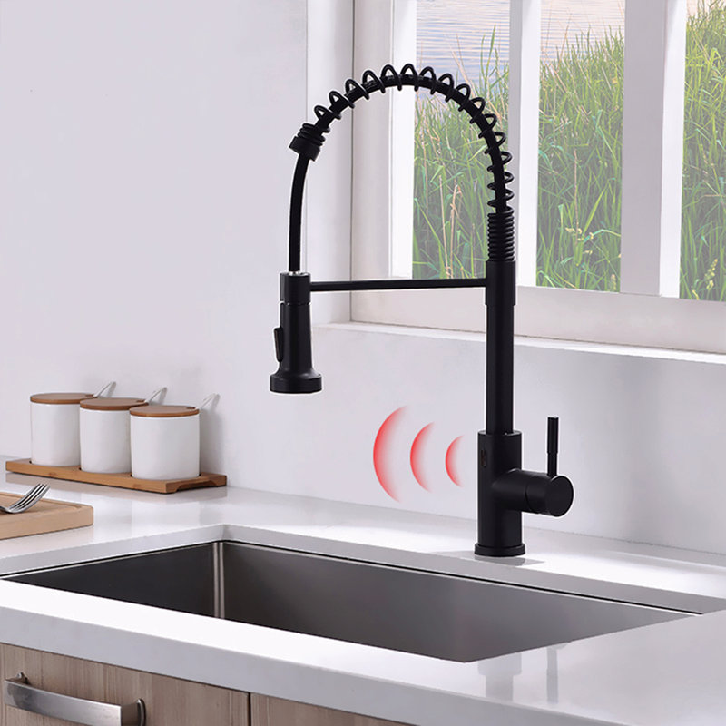 Robinet de cuisine sans contact, robinet de cuisine intelligent automatique mains libres noir, Noir