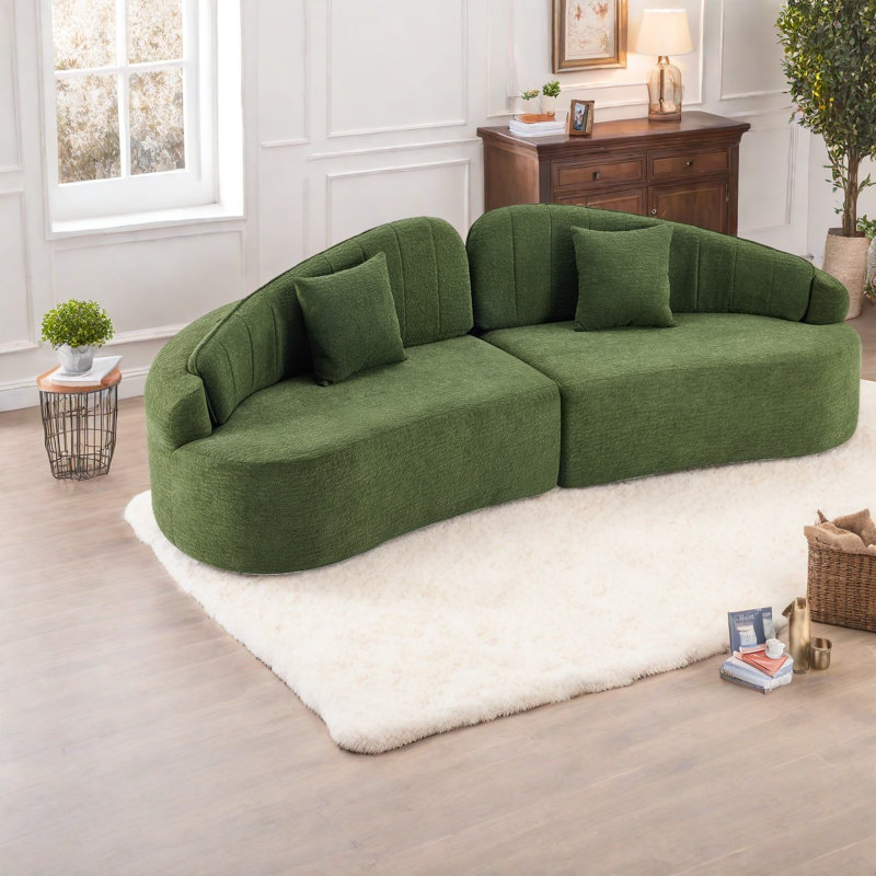 Canapés durables à quatre places, mousse verte, design rétro pour maisons compactes