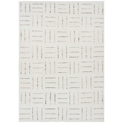 Tapis rectangulaire en laine noué à la main ivoire / gris anthracite
