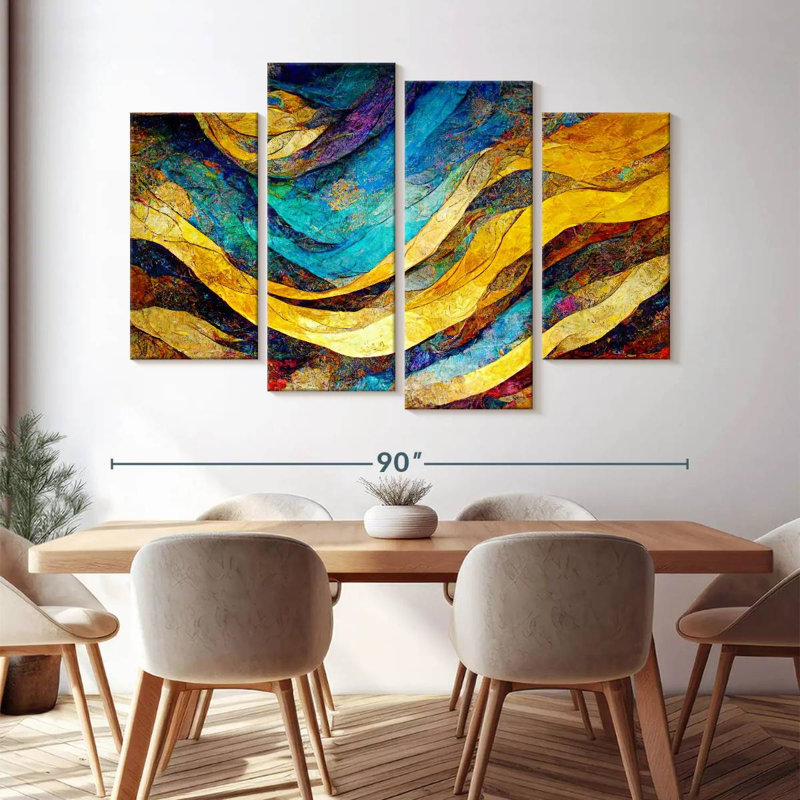 Abstrait abstrait dunes du désert sur toile, ensemble de 4 pièces par Lia's World, H 54 po x l 84 po x P 1,25 po