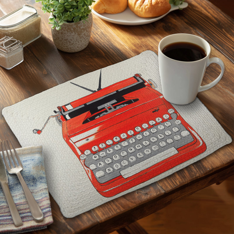 Red Typewriter Machine Braided Polyester Placemat - Bedroom Decor