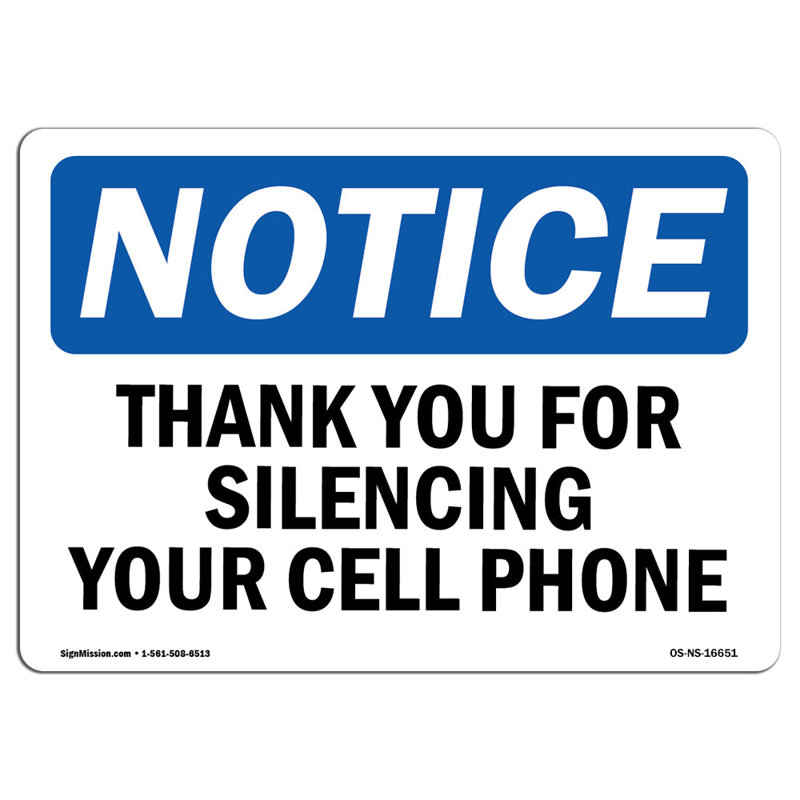 Avis - Remarquez «Thank You for Silence» pour téléphone portable, H 18 po x l 12 po x P 0,1 po