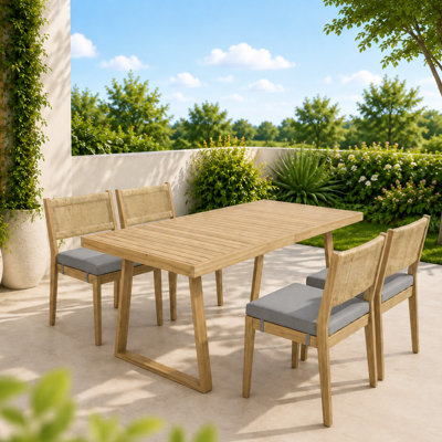 Ensemble de salle à manger d'extérieur en bois d'acacia massif 5 pièces avec table rectangulaire et 4 chaises HAVEN Gris