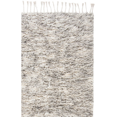 Tapis de couloir gris en laine tissé à la main Janis