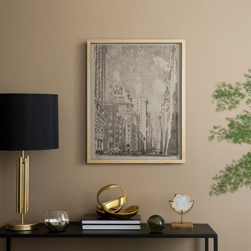 Croquis rétro, reproduction encadrée Lxxx - bois massif, H 21 po x l 17 po, Naturel