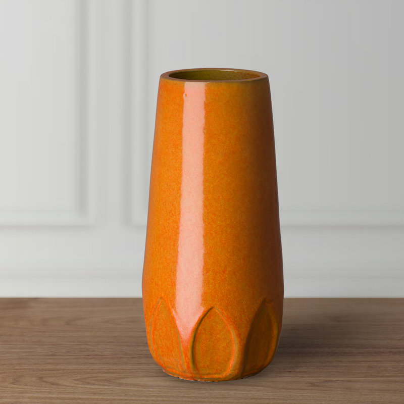 Vase de table Ayatt, H 18 po x l 8,5 po x P 8,5 po, Orange vif