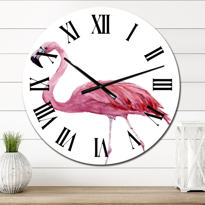 Flamant rose sur fond blanc III - Horloge murale traditionnelle, Petit