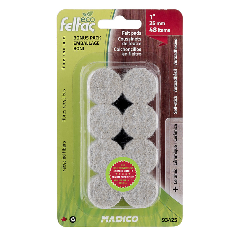 Eco Feltac® Felt Pad, 1.14" W x 1.14" D, Beige