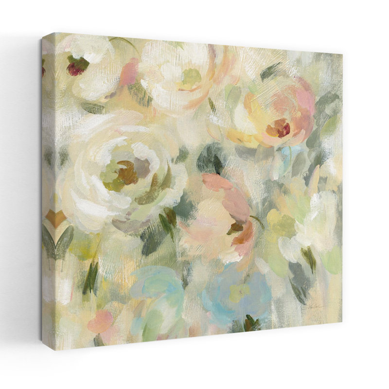Art contemporain contemporain floral pâle avec art abstrait rosé, H 48 po x l 48 po