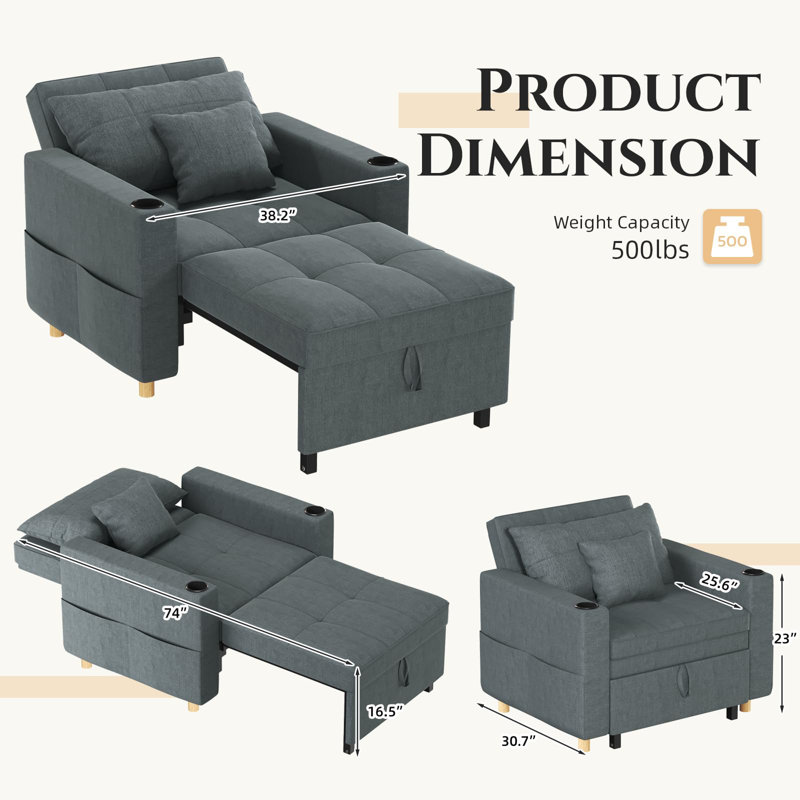 Chaise d'appoint rembourrée Heckman, 100 % lin gris foncé
