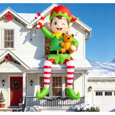 Décoration extérieure géante de 3 mètres (10 pieds) : lutin assis avec DEL intégrées, gonflable, pour jardin, toit, balcon ou pelouse.