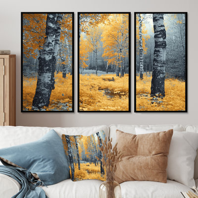 Autumn Birch Trees Forest Panorama - ensemble de décoration murale forêt