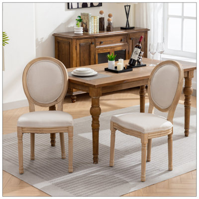 Antique French Style Solid Wood Dining Chair With Linen Fabric And Soft Cushioning