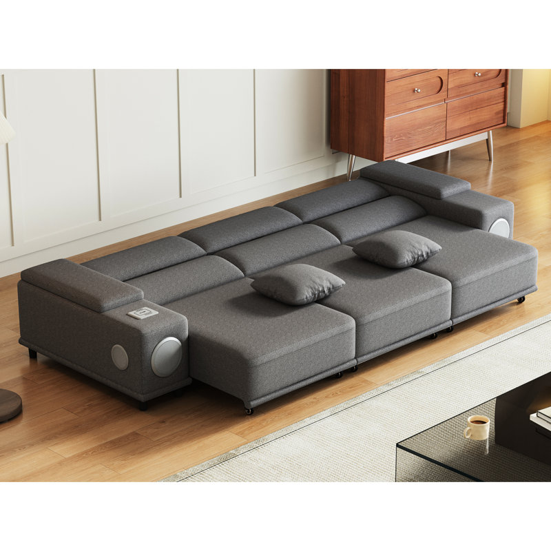 Canapé modulaire inclinable électrique à 3 places avec télécommande intelligente pour une posture sans gravité, haut-parleurs, options de charge multiples et contrôle à trois zones, gris, rembourrage en mousse de l'espace de vie principal