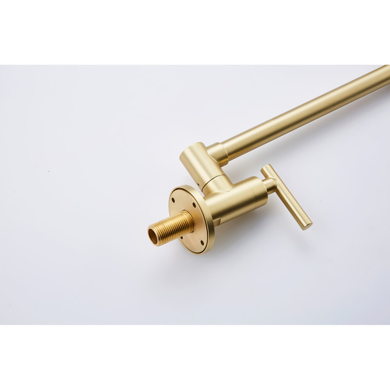 Brushed Gold Wall Mount Pot Filler Faucet - Folding Function, 360 Rotation, Brass Build, Corrosion Surface Treatment, Double Handles For Optimal Water Release Kitchen In Foldable Design, Swivel,