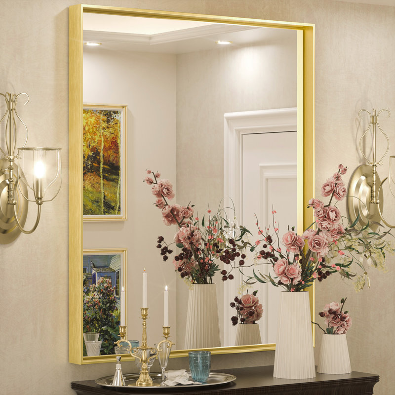 Rectangle Bathroom Vanity Mirror with Aluminum Frame and Tempered Glass, Gold, 36" x 30"