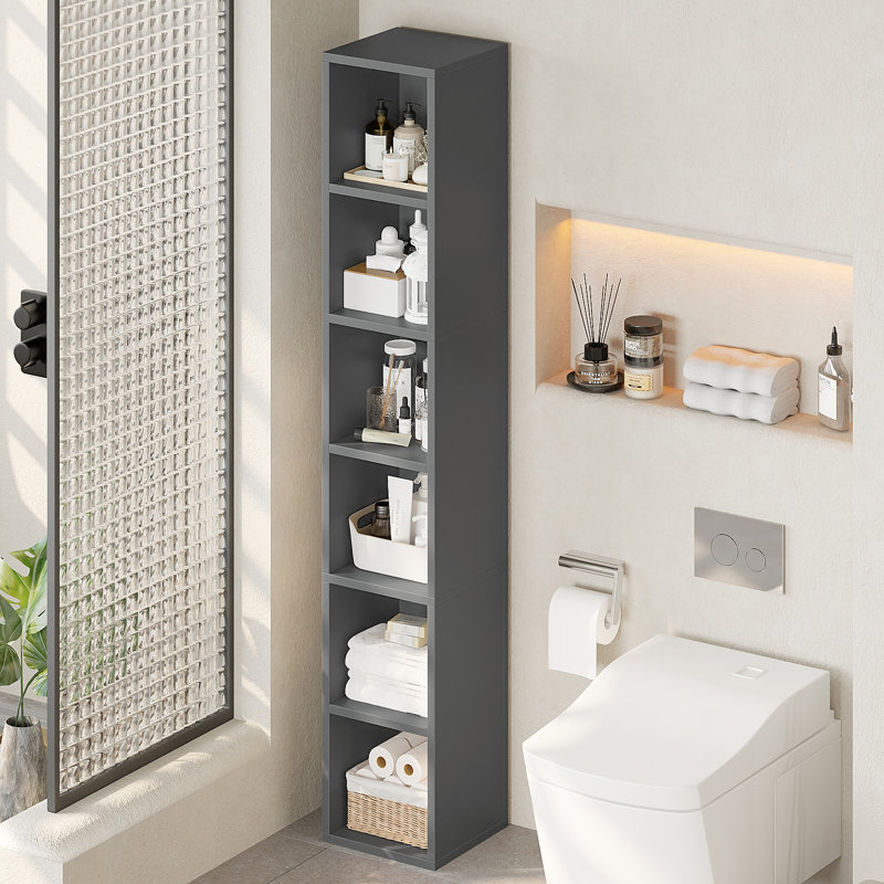 Trammell 6-Tier Open Tall Skinny Bookshelf, Floor Standing Bookcase Storage Shelves, Dark Gray