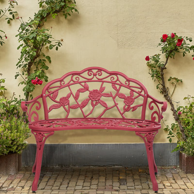 Westgrove Park Bench,Outdoor Bench, Cast Aluminum Outdoor Furniture, Metal Bench with Floral Rose Accent & Antique Finish by Kelly Clarkson Home