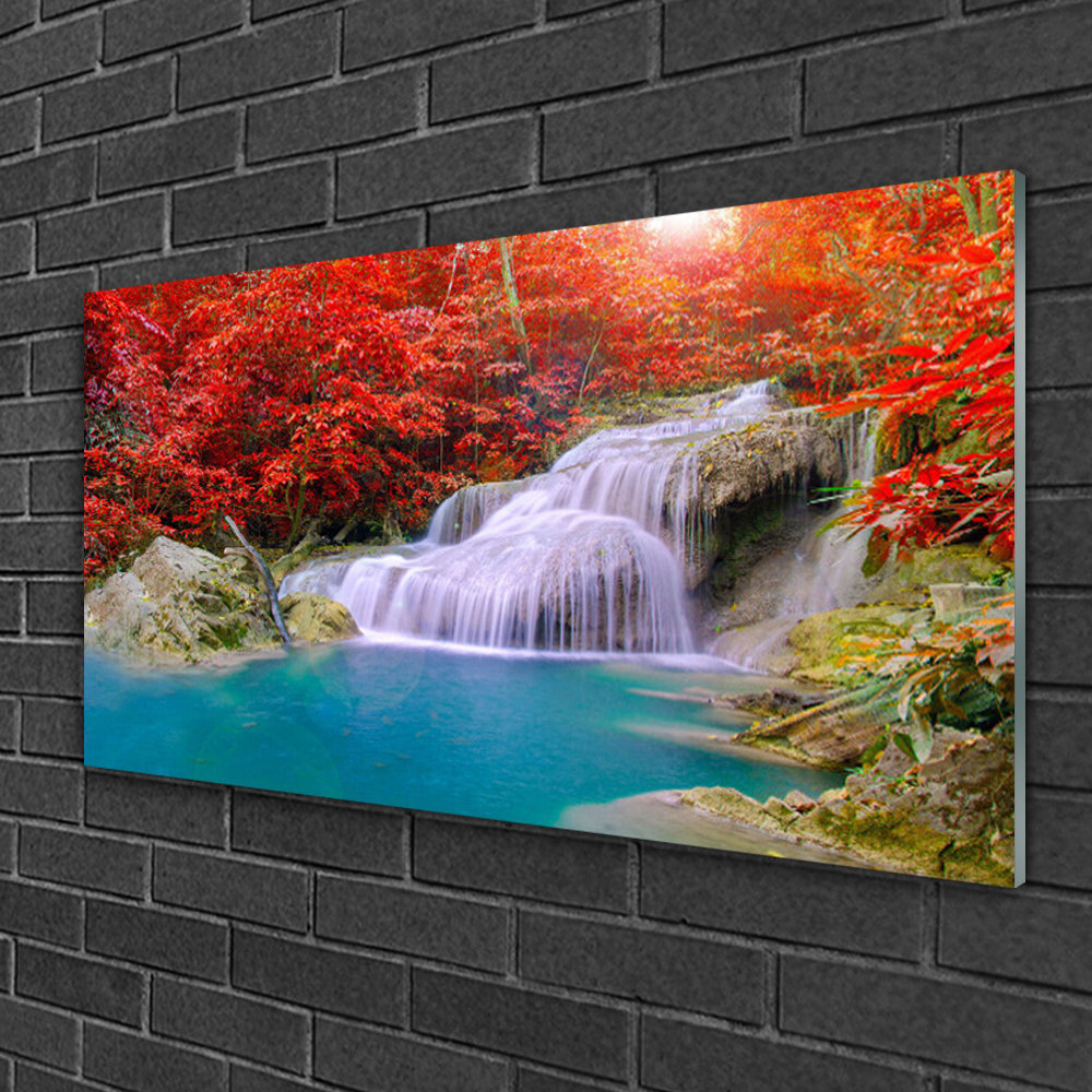 Glasbild Natur Wasserfall See Wald