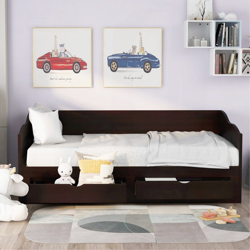 Wooden Daybed With Trundle Bed And Two Storage Drawers , Extendable Bed Daybed,Sofa Bed With Two Drawers, Espresso, Espresso