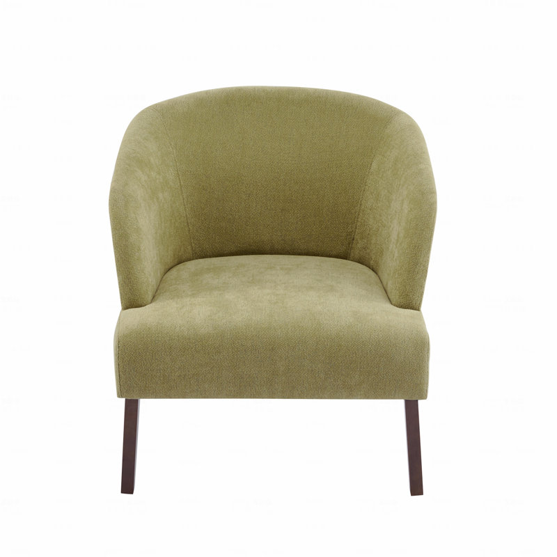 Carreras Upholstered Accent Chair With Curved Back & Wooden Legs, Light Green, 1