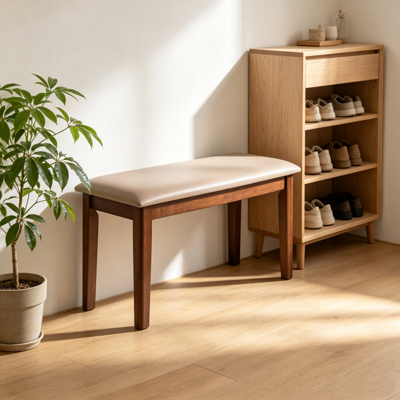 Modern Upholstered Bench With Solid Wood Legs