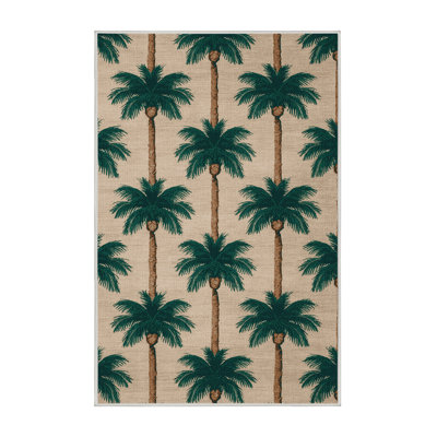  Washable Coconut Palm Grove Coastal Area Rug