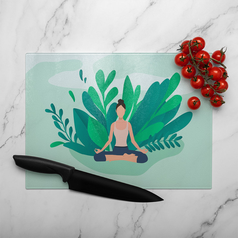 Woman Meditating Designer Glass Chopping Board