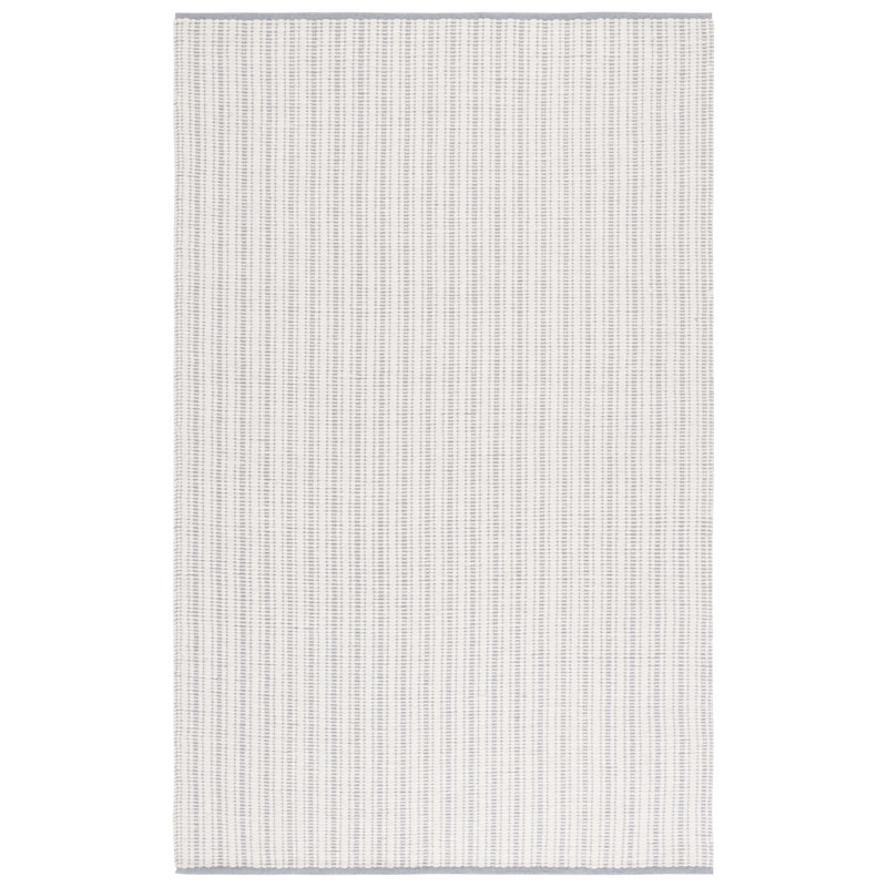 909 Hand Woven Cotton/Wool Striped Rug , Rectangle 6' x 9', Gray/Ivory