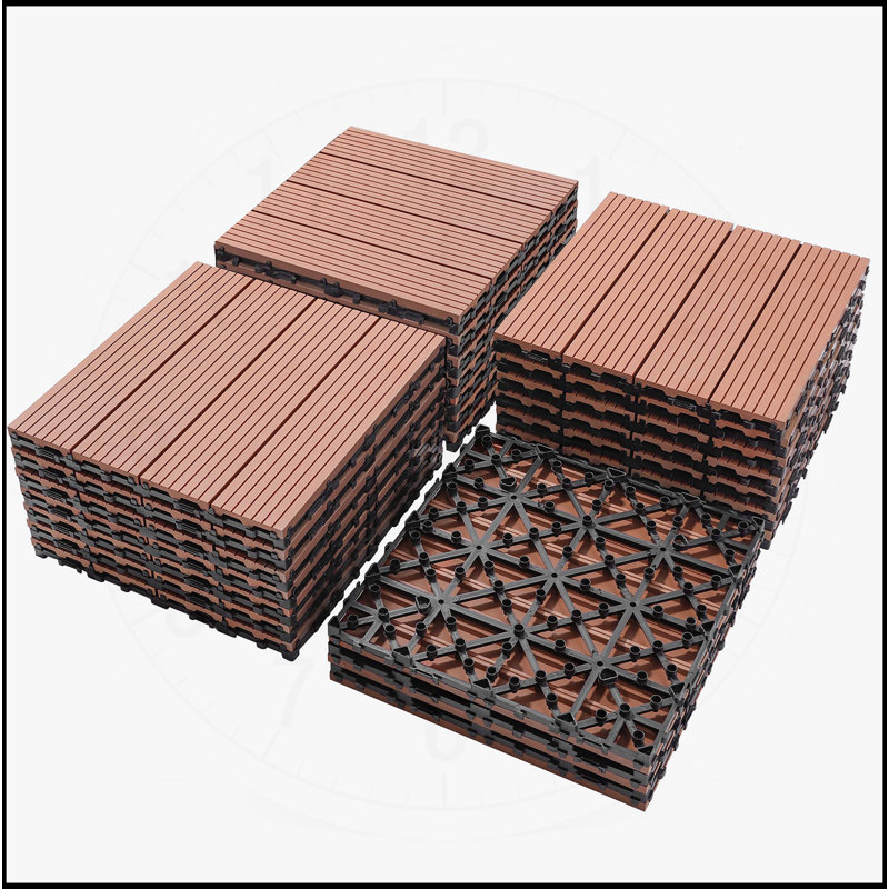 Sustainable Deck Tiles Set for Various Outdoor Spaces, Rust and Weather Resistant, Mahogany