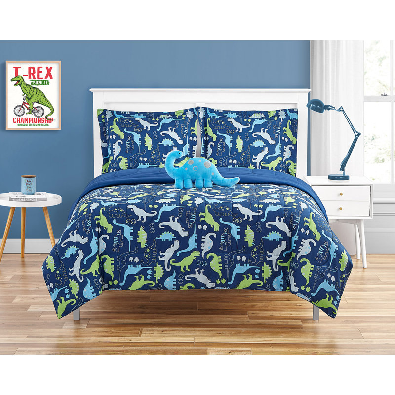 Ensemble d'édredon réversible en microfibre Dombrowski Blue / Green, Édredon simple + 1 taie décorative