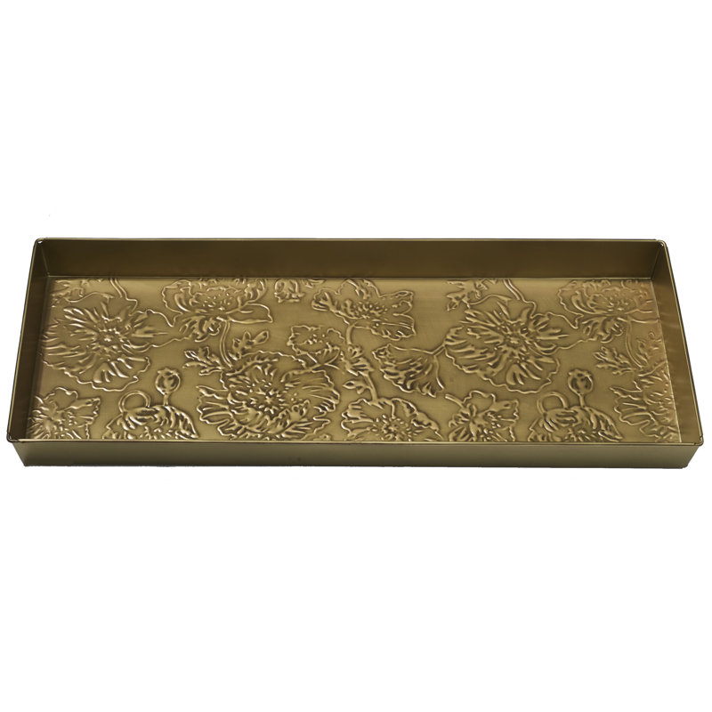 Poppies Antique 30" x 13" Indoor Boot Tray, Antique Brass