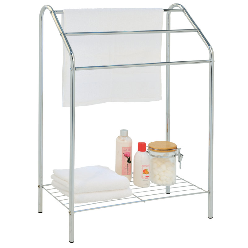 Chrome 3-Tier Freestanding Towel Rack with Storage Shelf